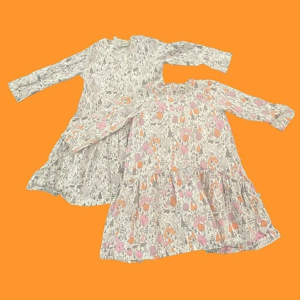 Girls The Bonnie Mob Lot Of 2 Organic Cotton Jersey‎ Dress 2-3 Yrs Forest Trees